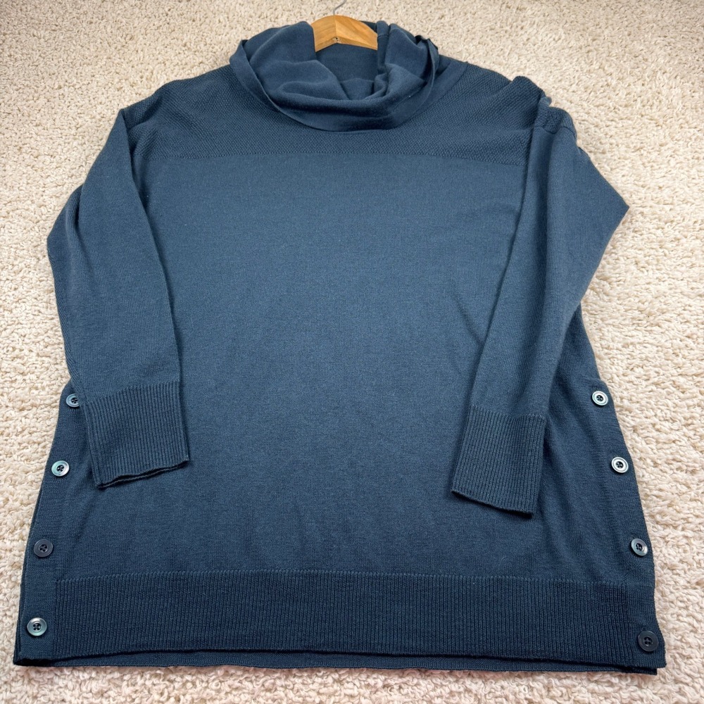 Adrienne Vittadini Sweater Women Large Dark Teal Excellent Merino Wool Cowl Neck